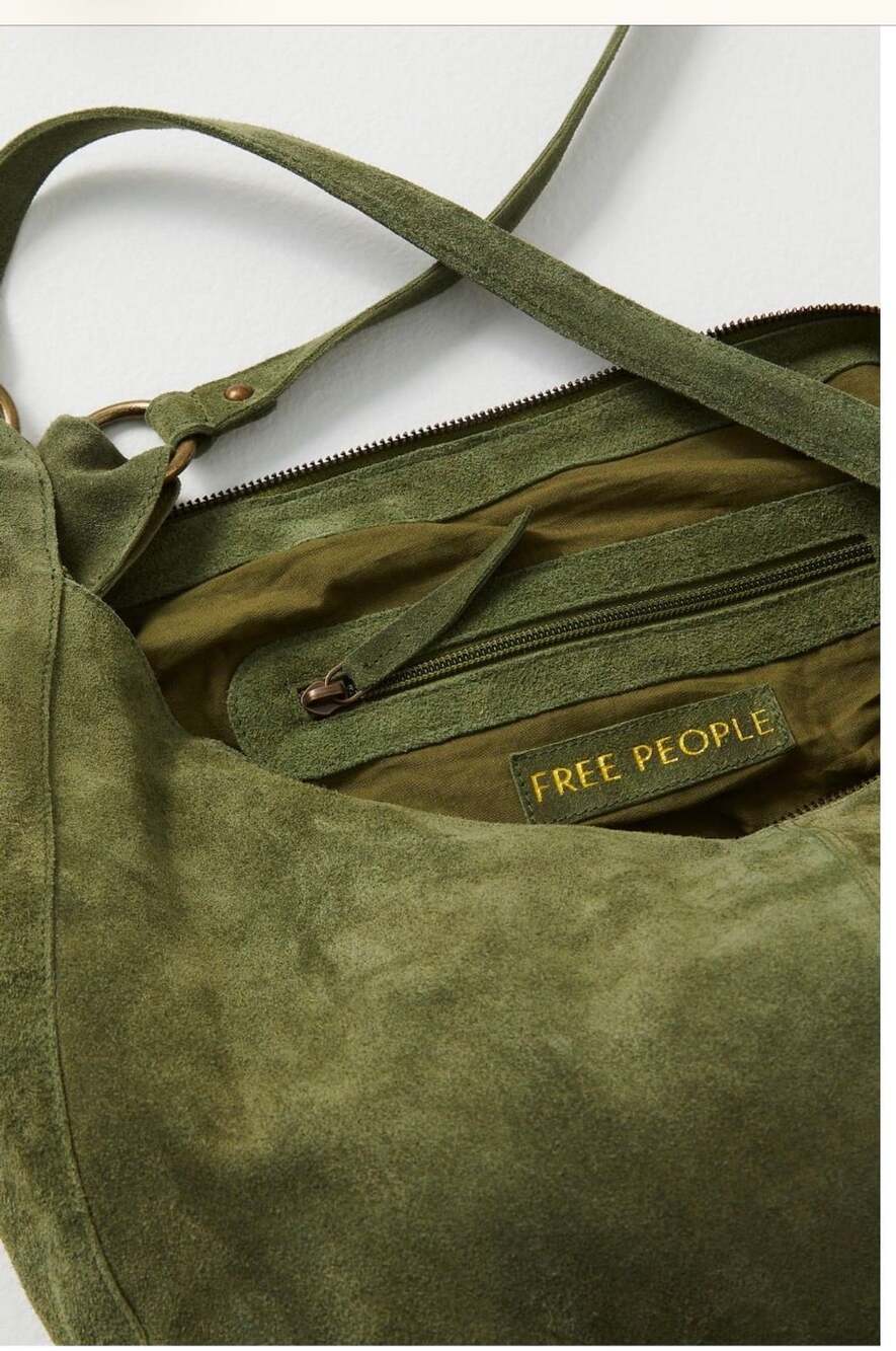 Current $98! Free People Roma Suede Tote Olive Green Hobo Handbag - Picture 5 of 7